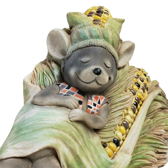 Country Farmhouse Mice Mouse Sleeping on Corn on the Cobb Ceramic Bookends - Picture 2 of 10